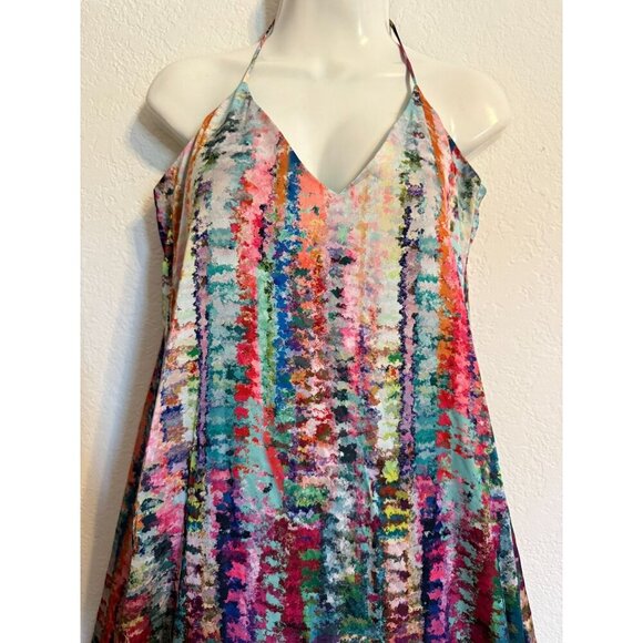 Nicole Miller New York Multicolor Halter Maxi Dress M Polyester Blend Boho Beach - Picture 12 of 16